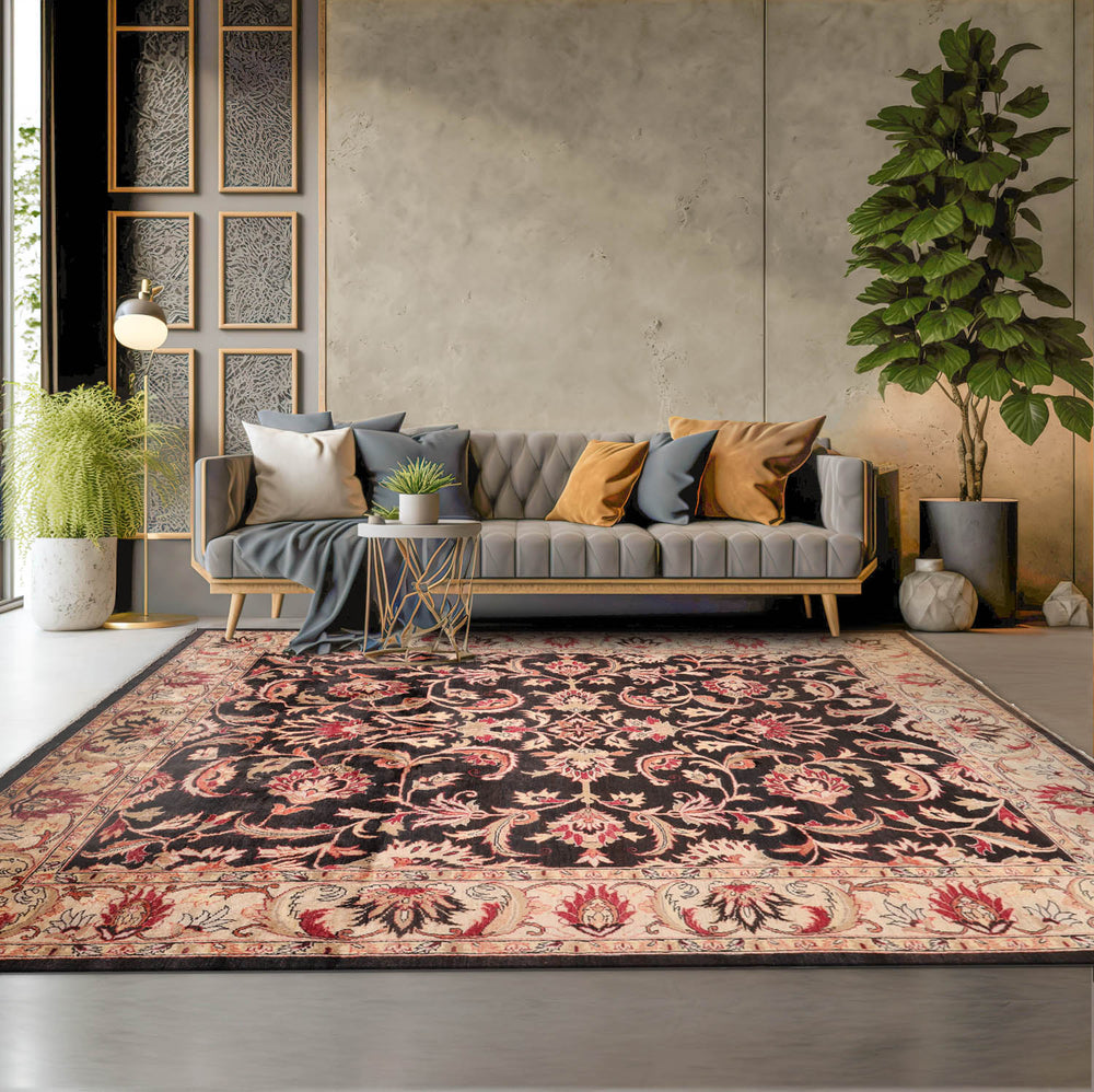 8x10 Charcoal, Beige, Rust Color Hand Knotted Peshawar 100% Wool Traditional Oriental Rug