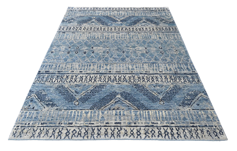 Multi Size Blue Gray Navy Color Hand Knotted Oushak Wool Oriental Rug