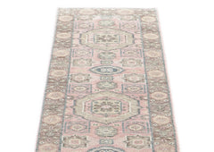 2'6x10 Blush, Gray, Ivory Color Hand Knotted Oushak Wool Transitional Oriental Rug