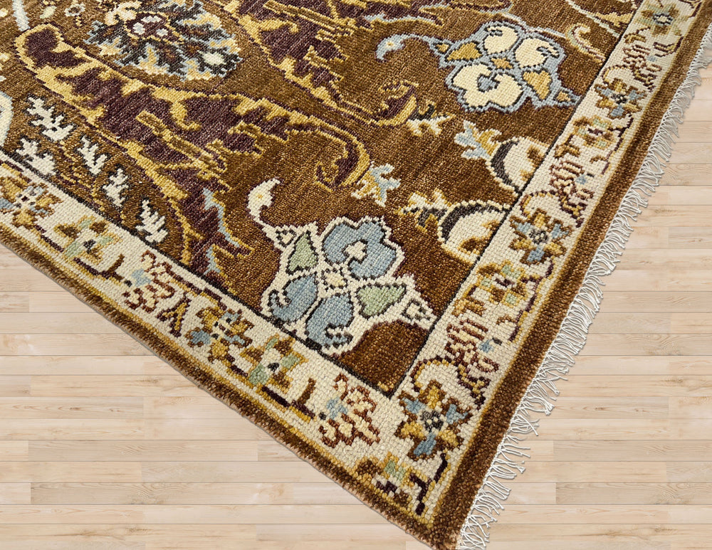 9x12 Mocha, Ivory, Chocolate Color Hand Knotted Oushak Wool Oriental Rug