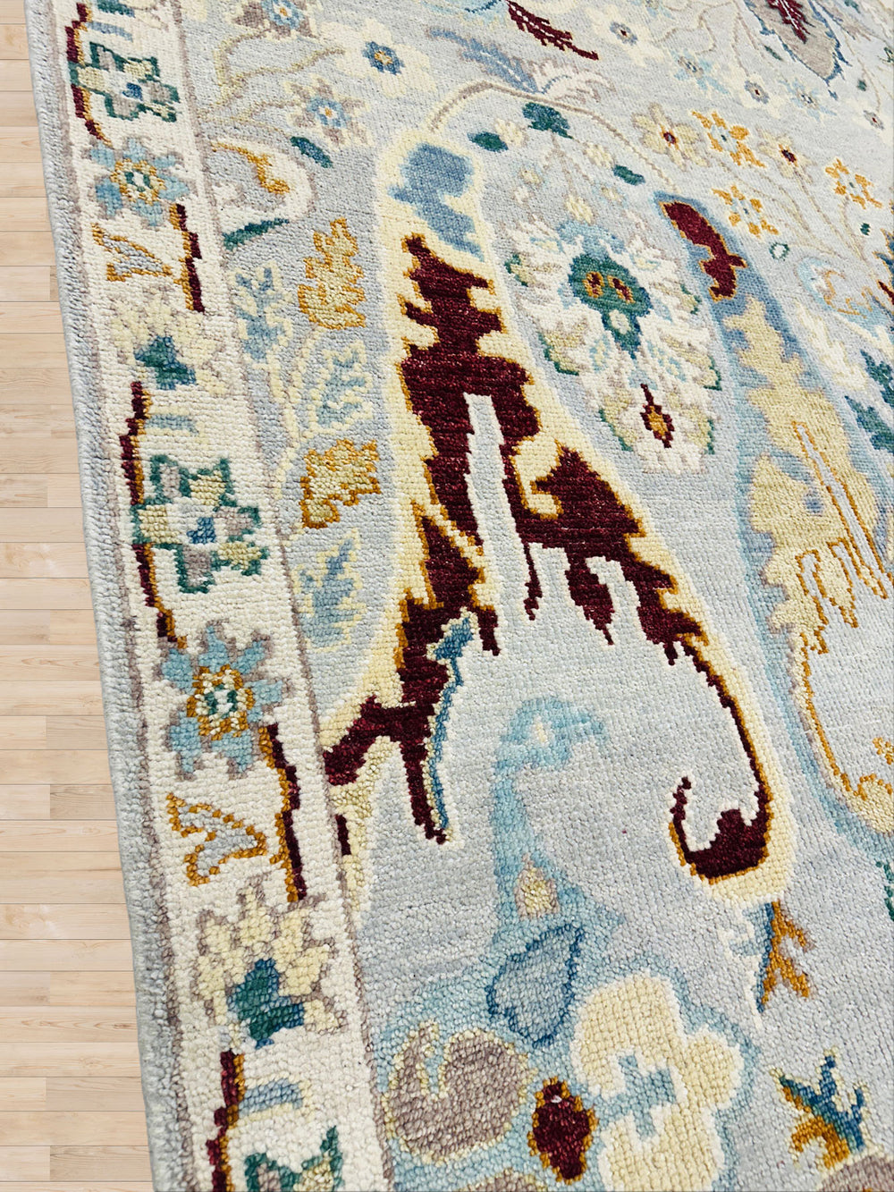 Multi Size Mint Gray Ivory Color Hand Knotted Oushak Wool Oriental Rug