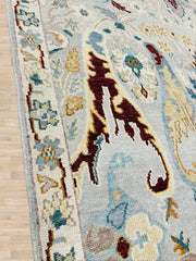Multi Size Mint Gray Ivory Color Hand Knotted Oushak Wool Oriental Rug
