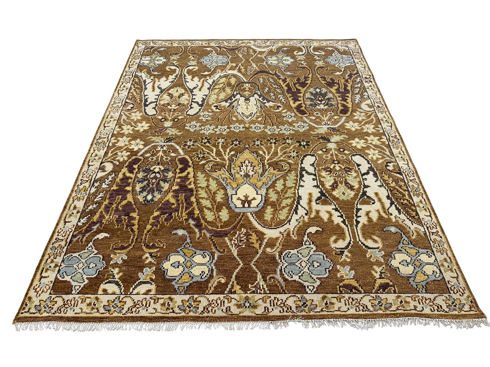 9x12 Mocha, Ivory, Chocolate Color Hand Knotted Oushak Wool Oriental Rug