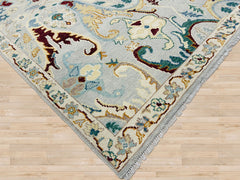 Multi Size Mint Gray Ivory Color Hand Knotted Oushak Wool Oriental Rug