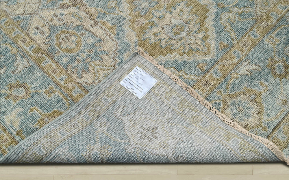 Multi Size Aqua Beige Gold Color Hand Knotted Oushak Wool Traditional Oriental Rug