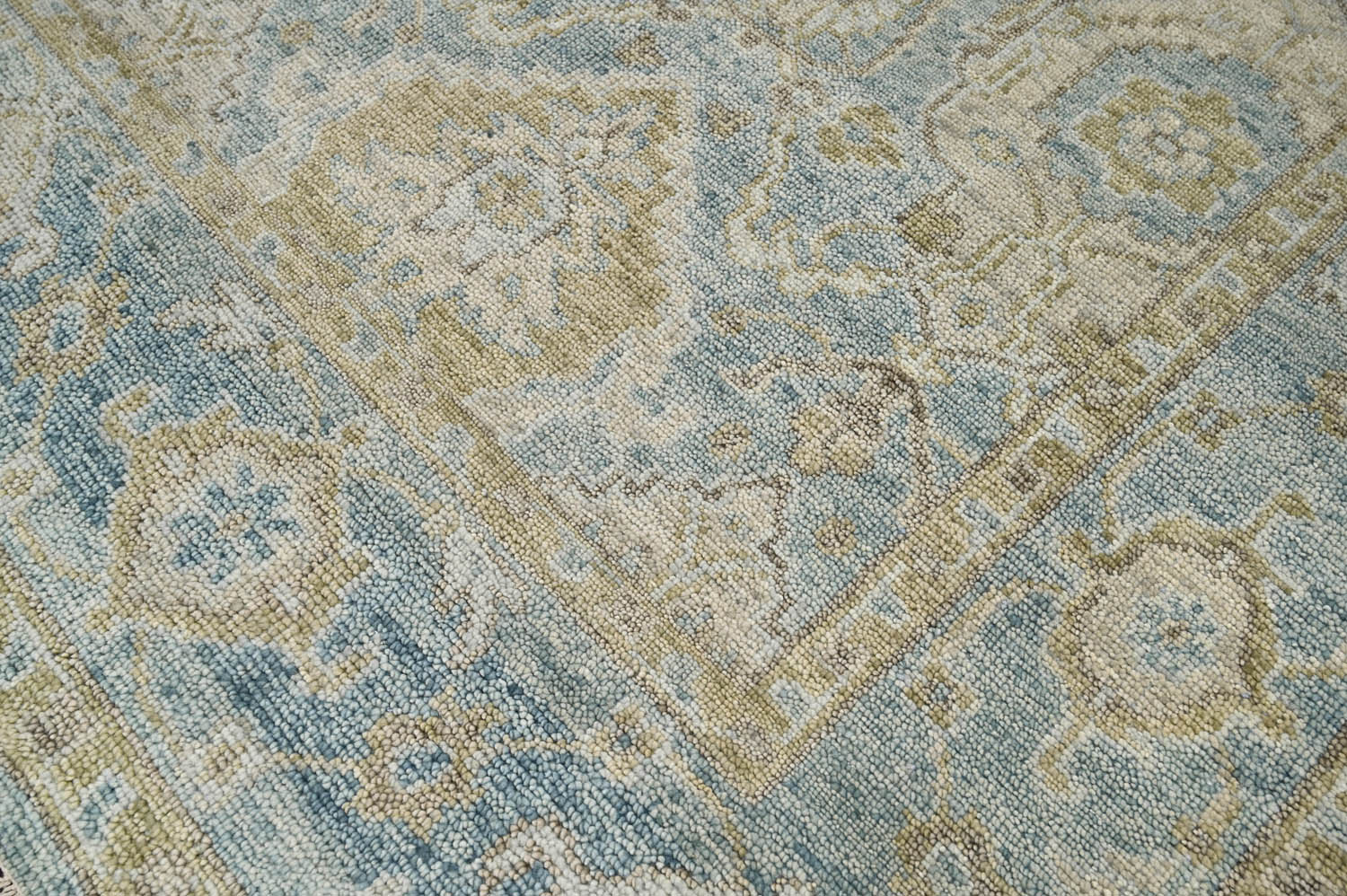 Multi Size Aqua Beige Gold Color Hand Knotted Oushak Wool Traditional Oriental Rug