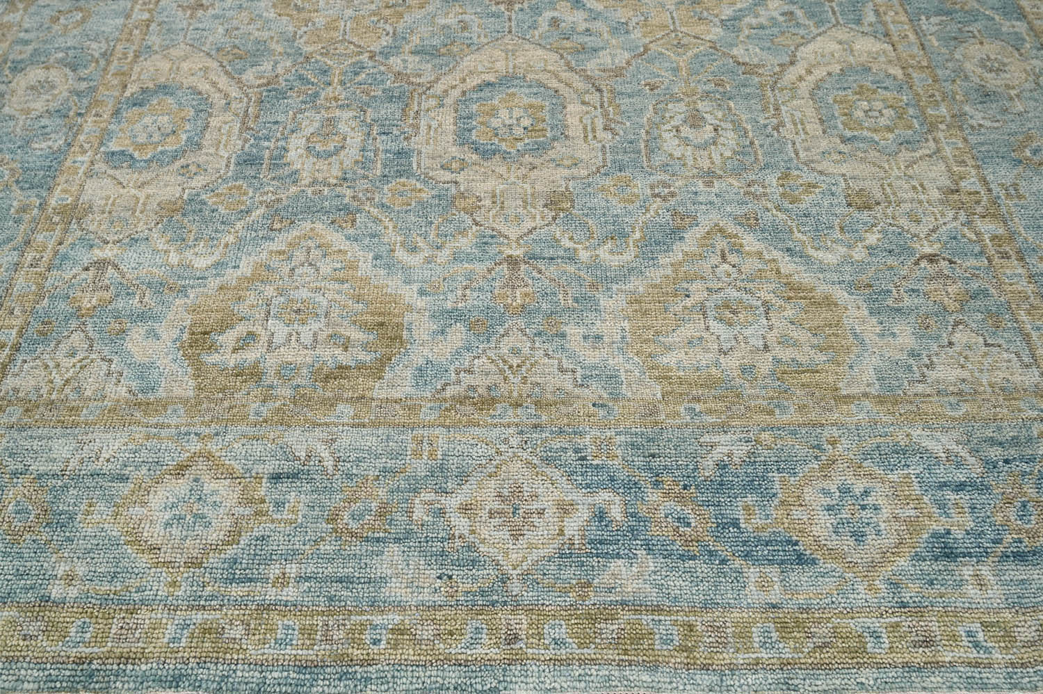 Multi Size Aqua Beige Gold Color Hand Knotted Oushak Wool Traditional Oriental Rug