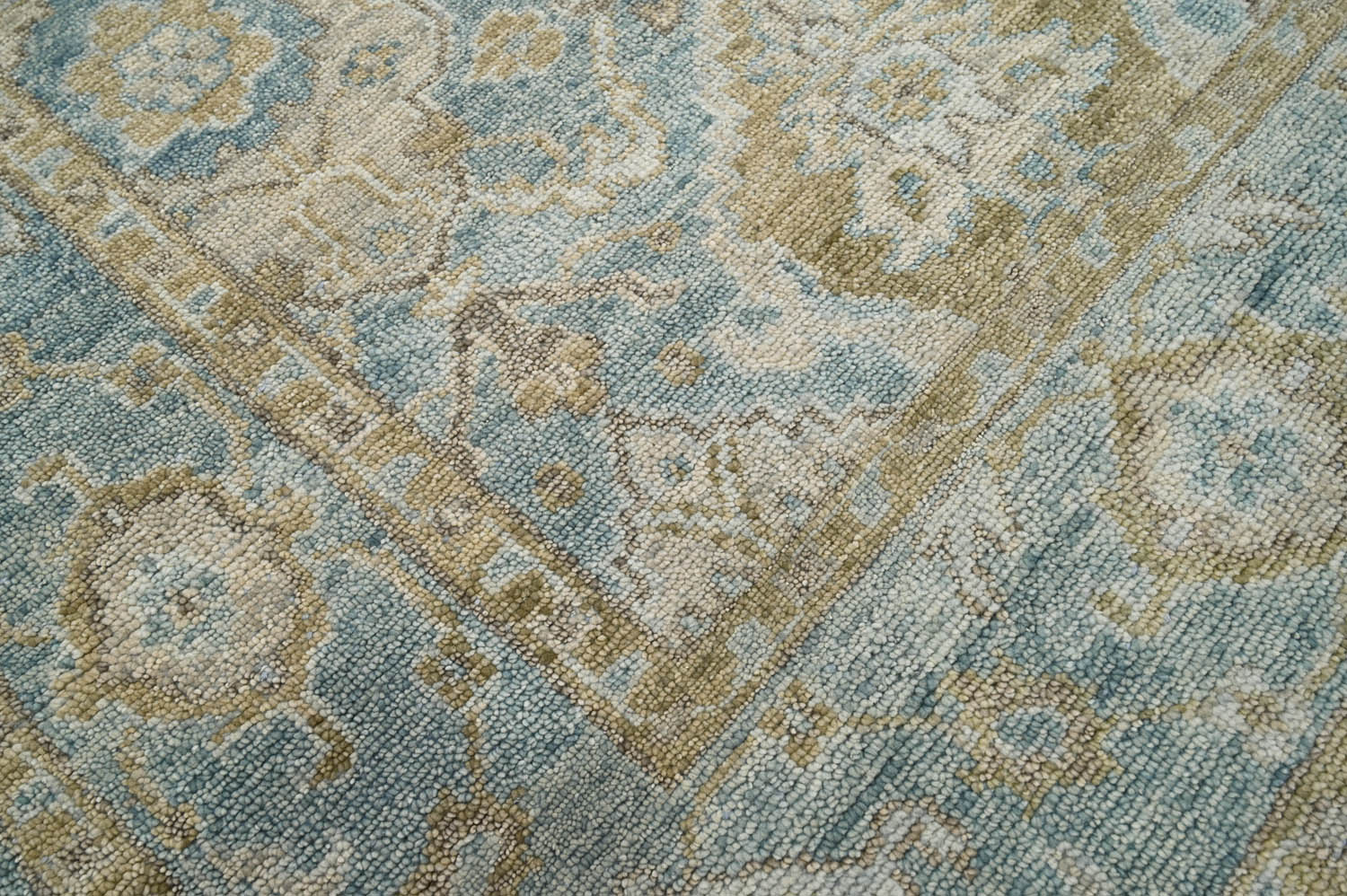 Multi Size Aqua Beige Gold Color Hand Knotted Oushak Wool Traditional Oriental Rug