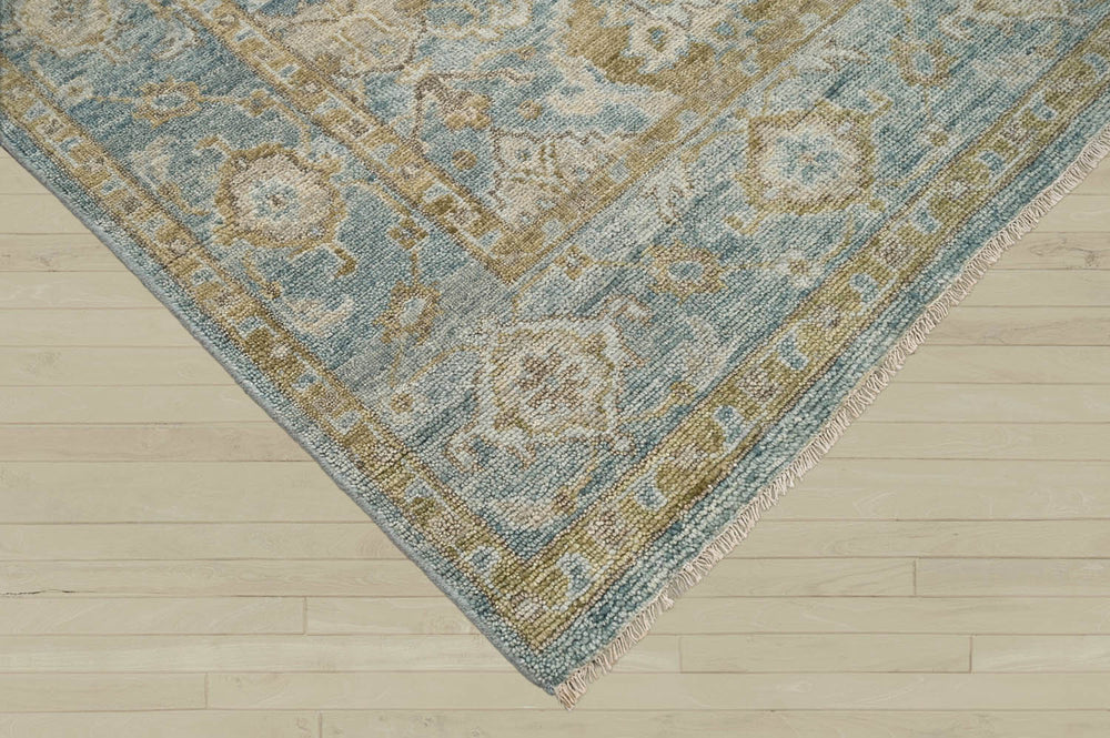 Multi Size Aqua Beige Gold Color Hand Knotted Oushak Wool Traditional Oriental Rug