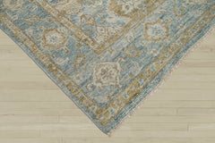 Multi Size Aqua Beige Gold Color Hand Knotted Oushak Wool Traditional Oriental Rug