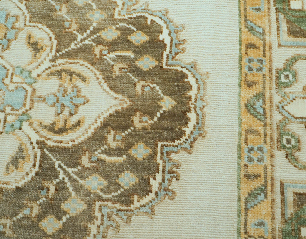 8x10 Beige, Green, Gold Color Hand Knotted Oushak Wool  Oriental Rug