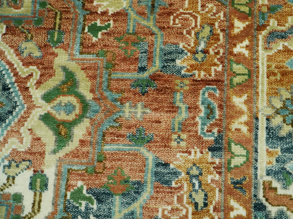 Multi Size Rust Sage Blue Color Hand Knotted Turkish Oushak Wool Traditional Oriental Rug