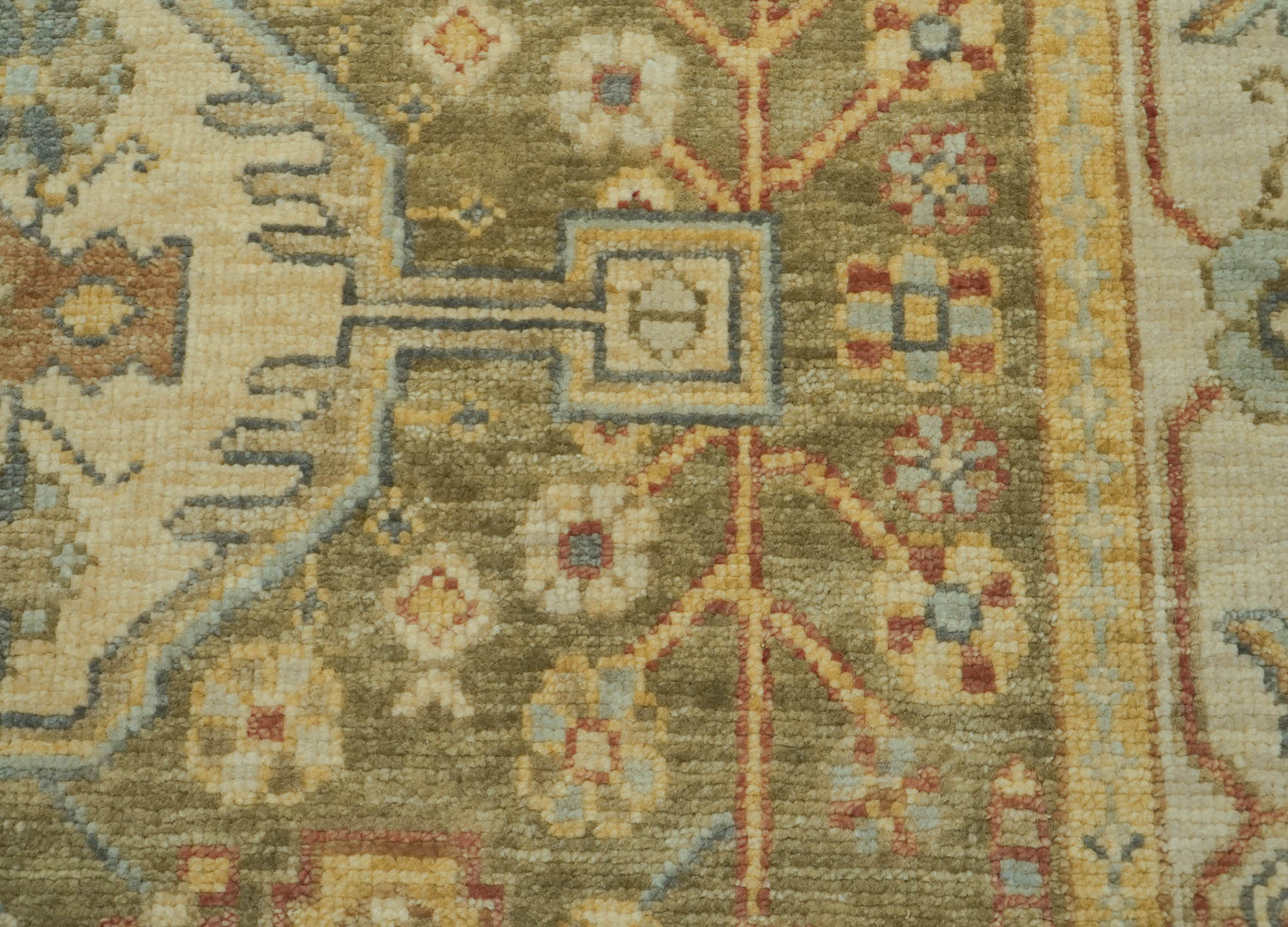 8x10 Green, Beige, Lime Color Hand Knotted Oushak Wool Traditional Oriental Rug