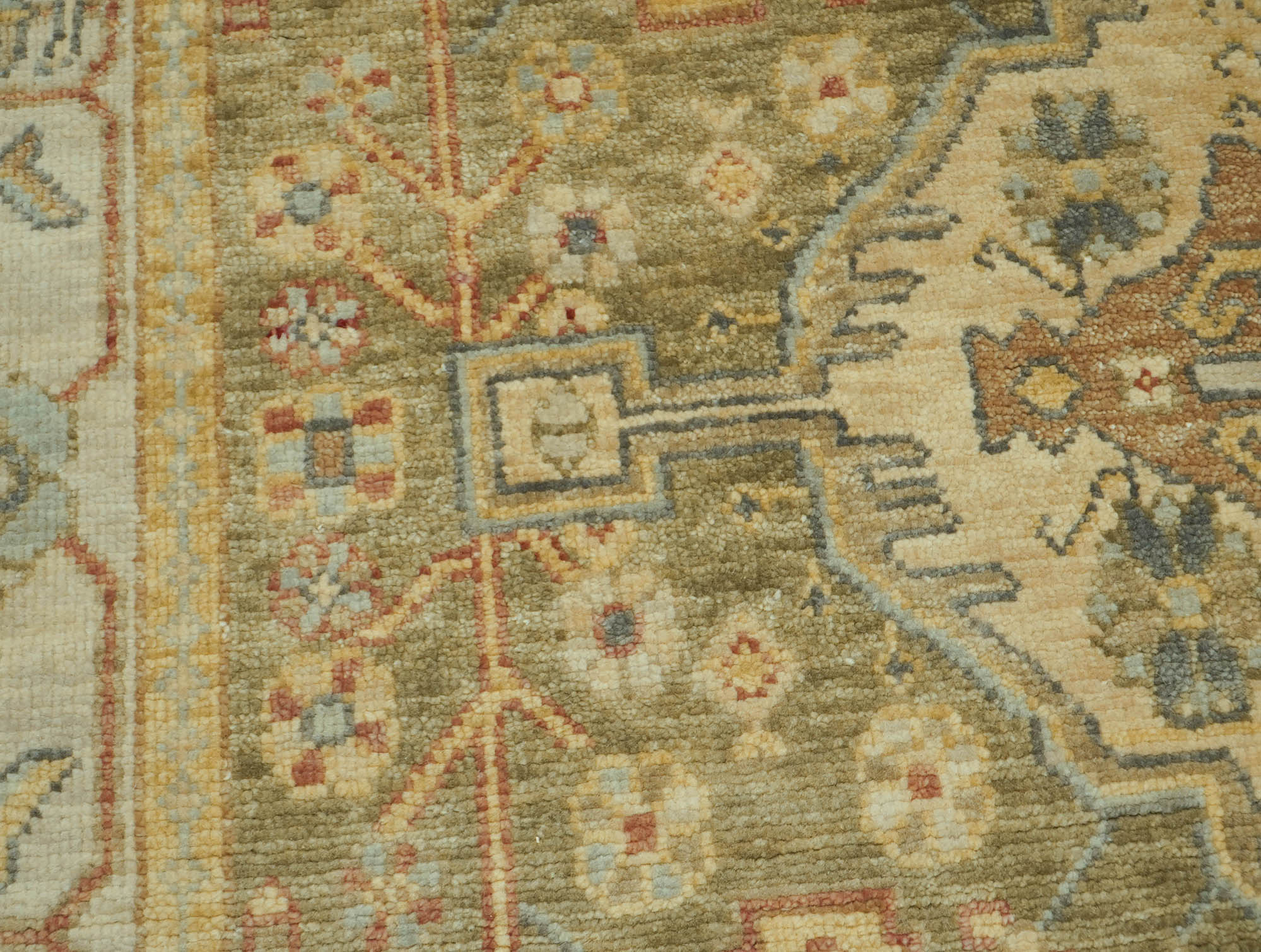 8x10 Green, Beige, Lime Color Hand Knotted Oushak Wool Traditional Oriental Rug