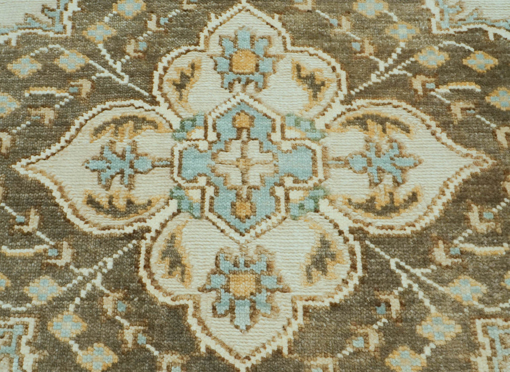 8x10 Beige, Green, Gold Color Hand Knotted Oushak Wool  Oriental Rug