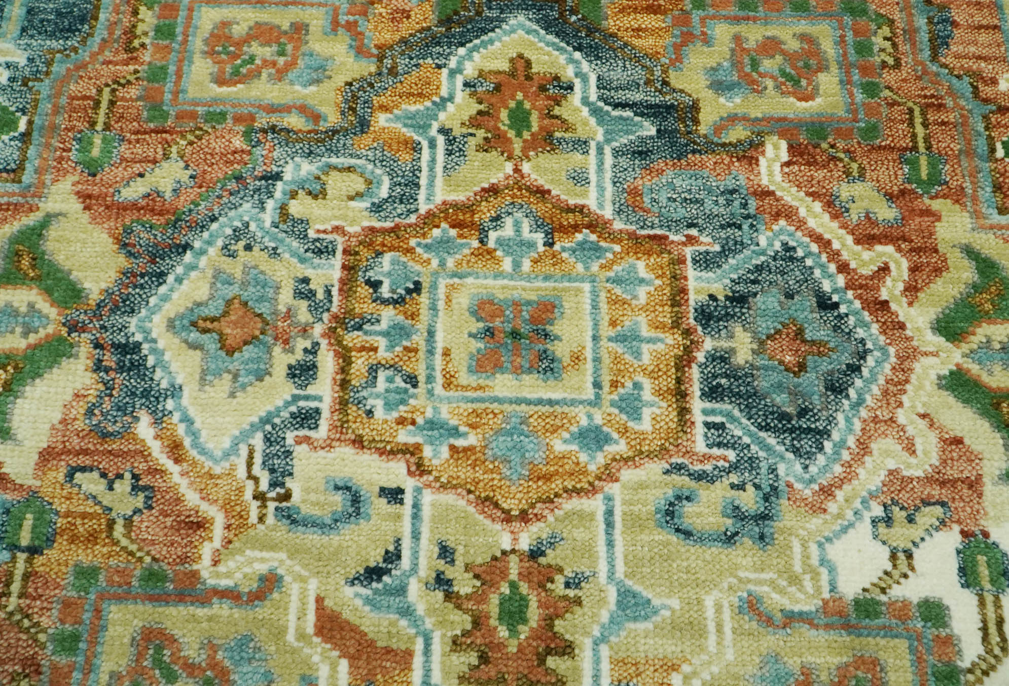 Multi Size Rust Sage Blue Color Hand Knotted Turkish Oushak Wool Traditional Oriental Rug