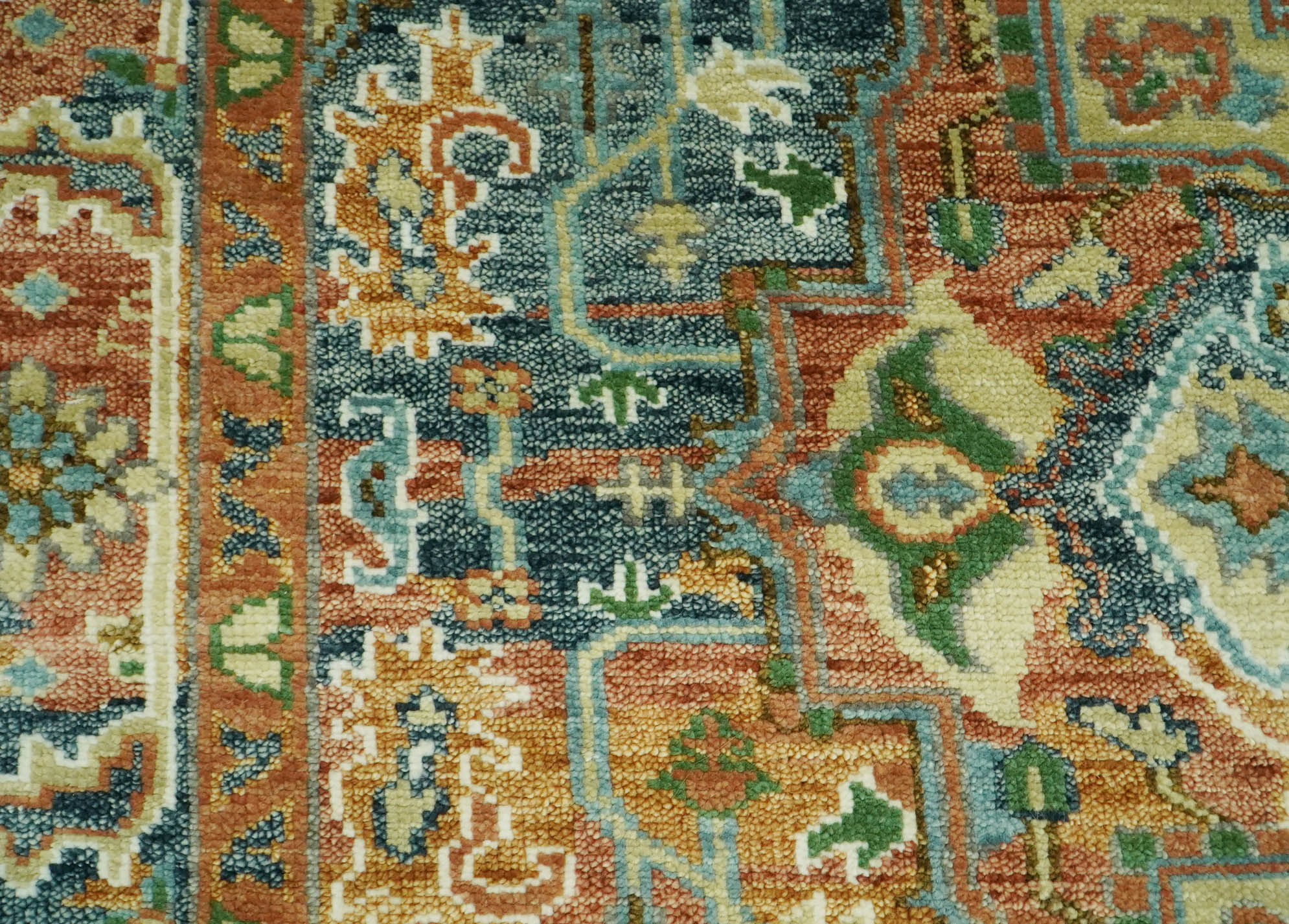 Multi Size Rust Sage Blue Color Hand Knotted Turkish Oushak Wool Traditional Oriental Rug