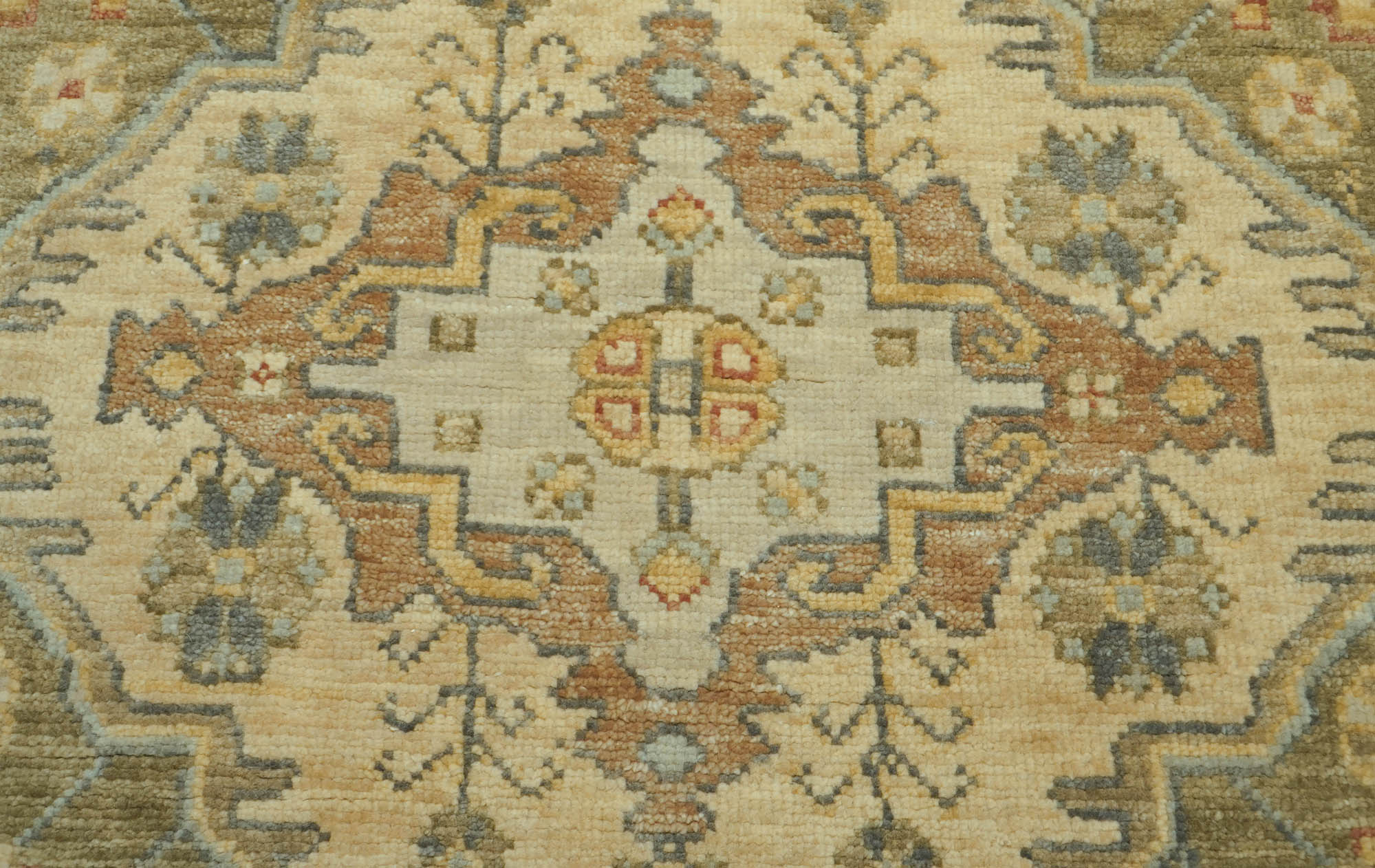 8x10 Green, Beige, Lime Color Hand Knotted Oushak Wool Traditional Oriental Rug