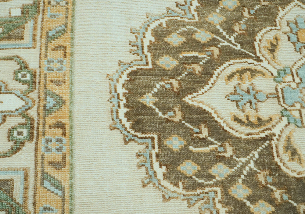 8x10 Beige, Green, Gold Color Hand Knotted Oushak Wool  Oriental Rug