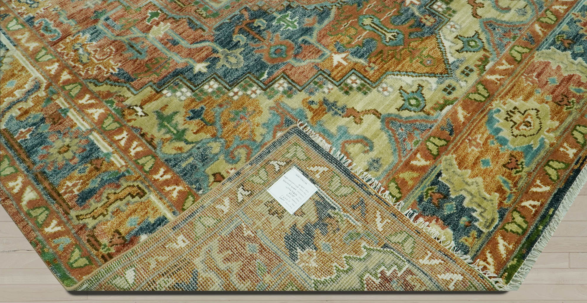 Multi Size Rust Sage Blue Color Hand Knotted Turkish Oushak Wool Traditional Oriental Rug
