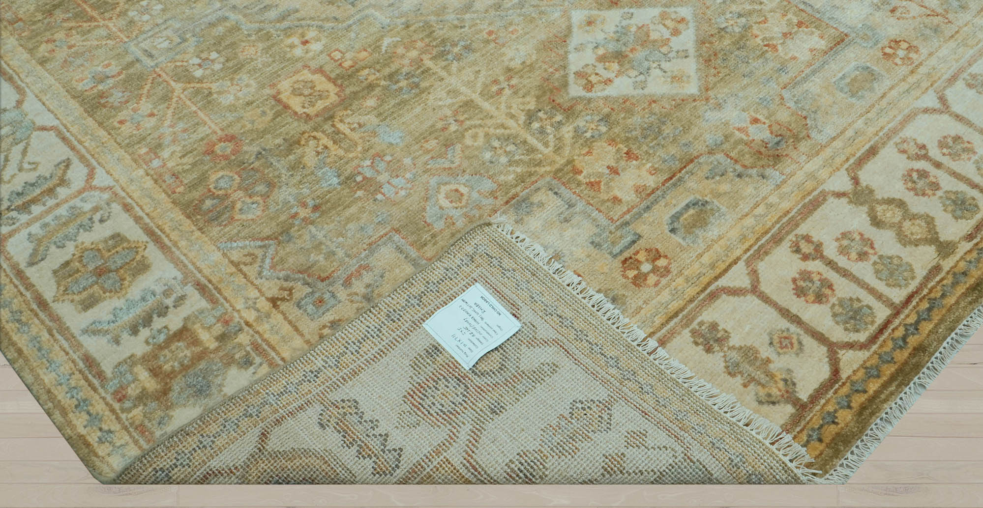 8x10 Green, Beige, Lime Color Hand Knotted Oushak Wool Traditional Oriental Rug