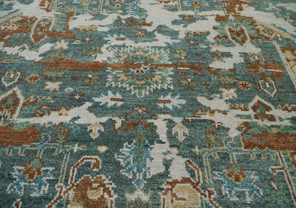 8x10 Beige, Rust, Aqua Color Hand Knotted  100% Wool Transitional Oriental Rug