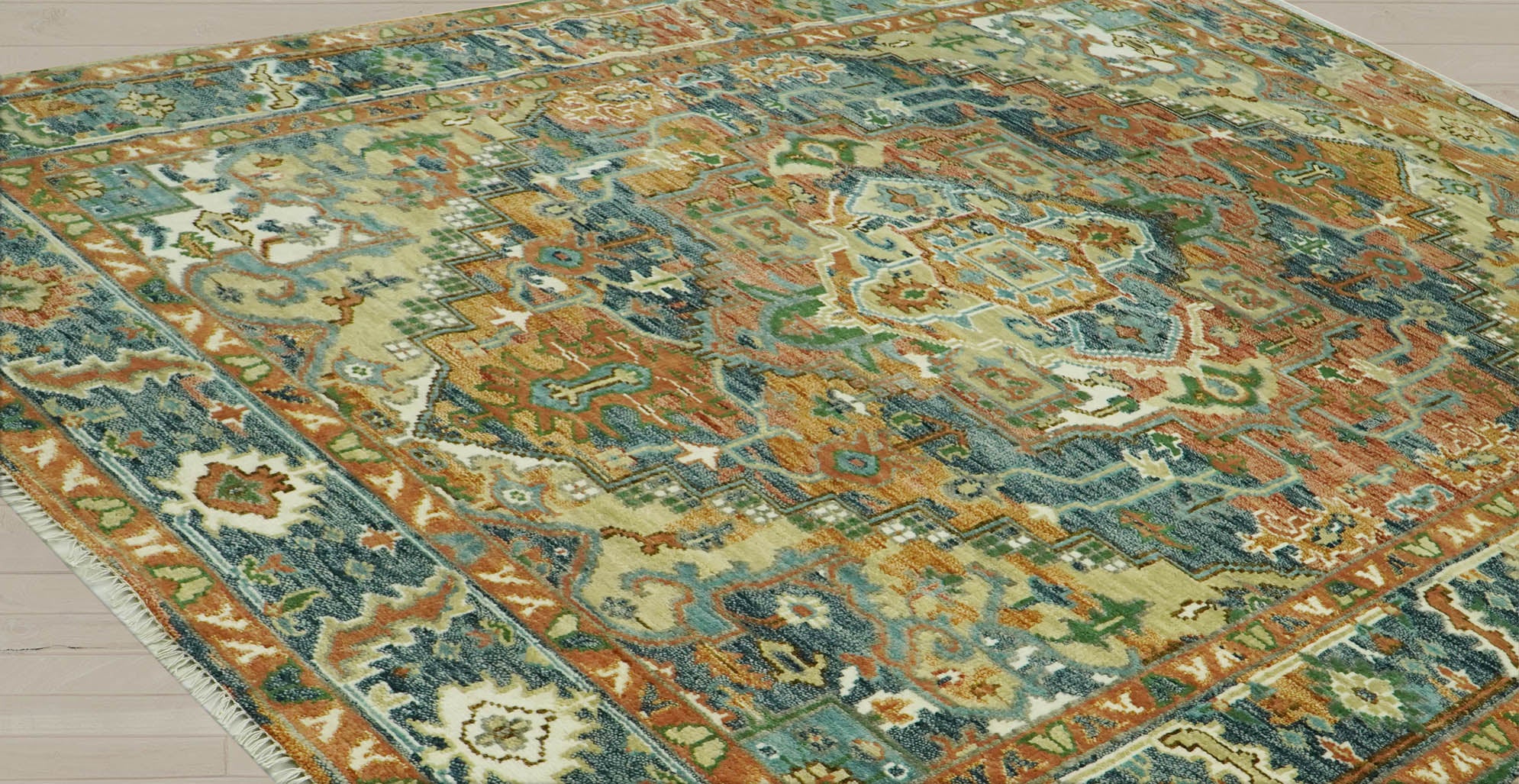 Multi Size Rust Sage Blue Color Hand Knotted Turkish Oushak Wool Traditional Oriental Rug