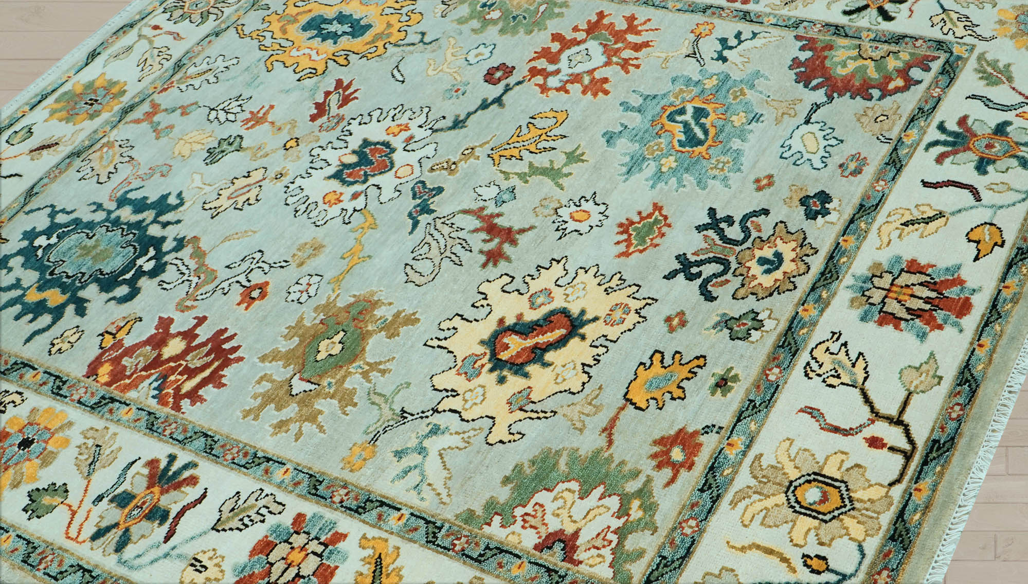 8x10 Mint, Ivory, Gold Color Hand Knotted Oushak Wool  Oriental Rug