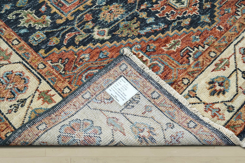 Multi Size Navy Ivory Brunt Orange Color Hand Knotted Oushak Wool Traditional Oriental Rug