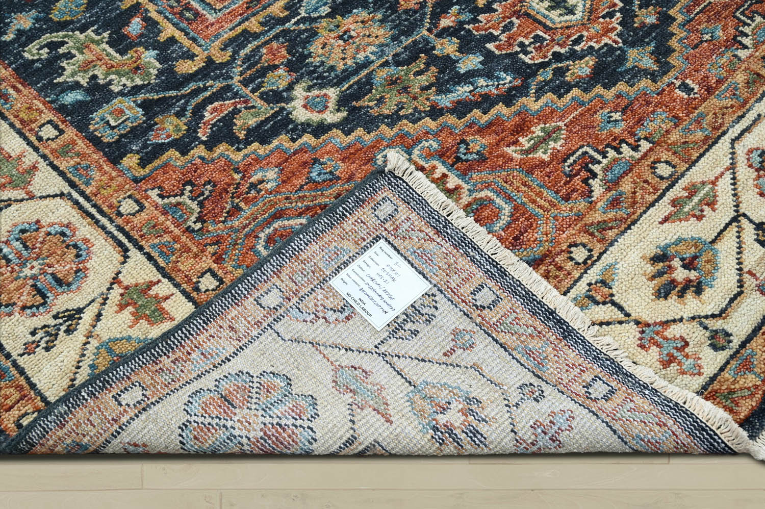 Multi Size Navy Ivory Brunt Orange Color Hand Knotted Oushak Wool Traditional Oriental Rug