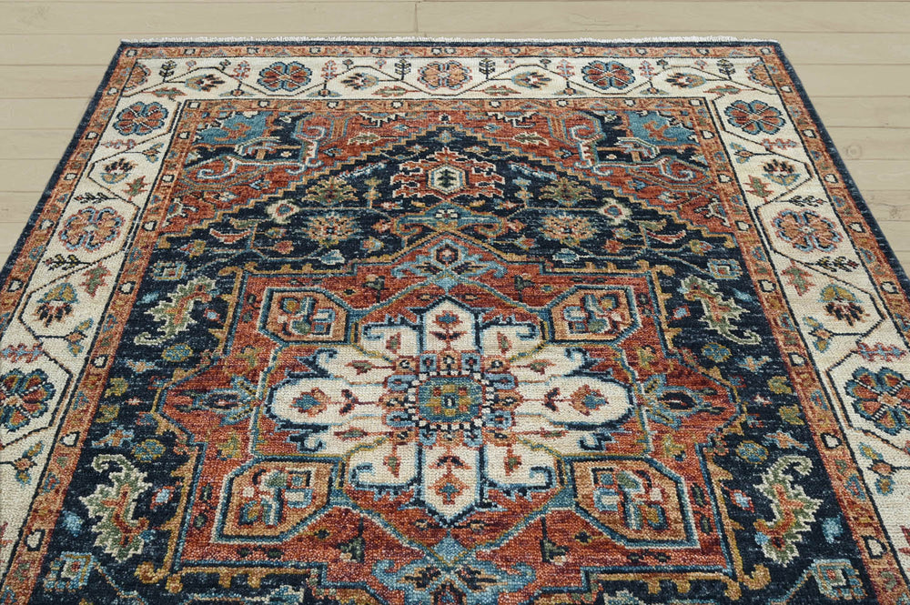 Multi Size Navy Ivory Brunt Orange Color Hand Knotted Oushak Wool Traditional Oriental Rug