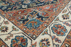 Multi Size Navy Ivory Brunt Orange Color Hand Knotted Oushak Wool Traditional Oriental Rug