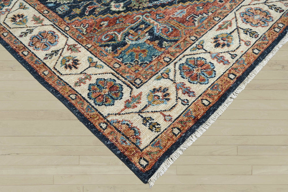 Multi Size Navy Ivory Brunt Orange Color Hand Knotted Oushak Wool Traditional Oriental Rug