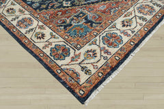 Multi Size Navy Ivory Brunt Orange Color Hand Knotted Oushak Wool Traditional Oriental Rug