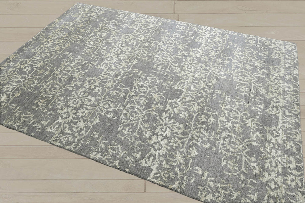 5x7 Gray, Moss, Color Hand Knotted  100% Wool Transitional Oriental Rug