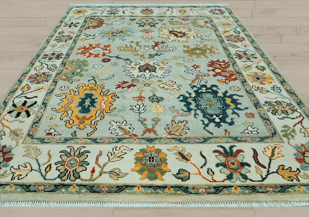 8x10 Mint, Ivory, Gold Color Hand Knotted Oushak Wool  Oriental Rug