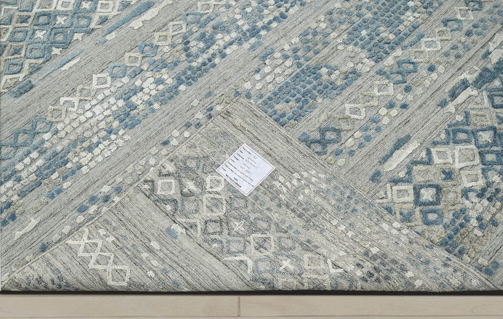 6x9 Gray, Blue, Color Hand Knotted  100% Wool Modern & Contemporary Oriental Rug