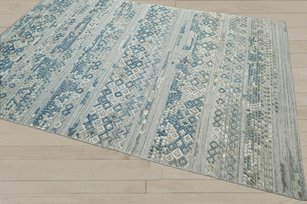 6x9 Gray, Blue, Color Hand Knotted  100% Wool Modern & Contemporary Oriental Rug