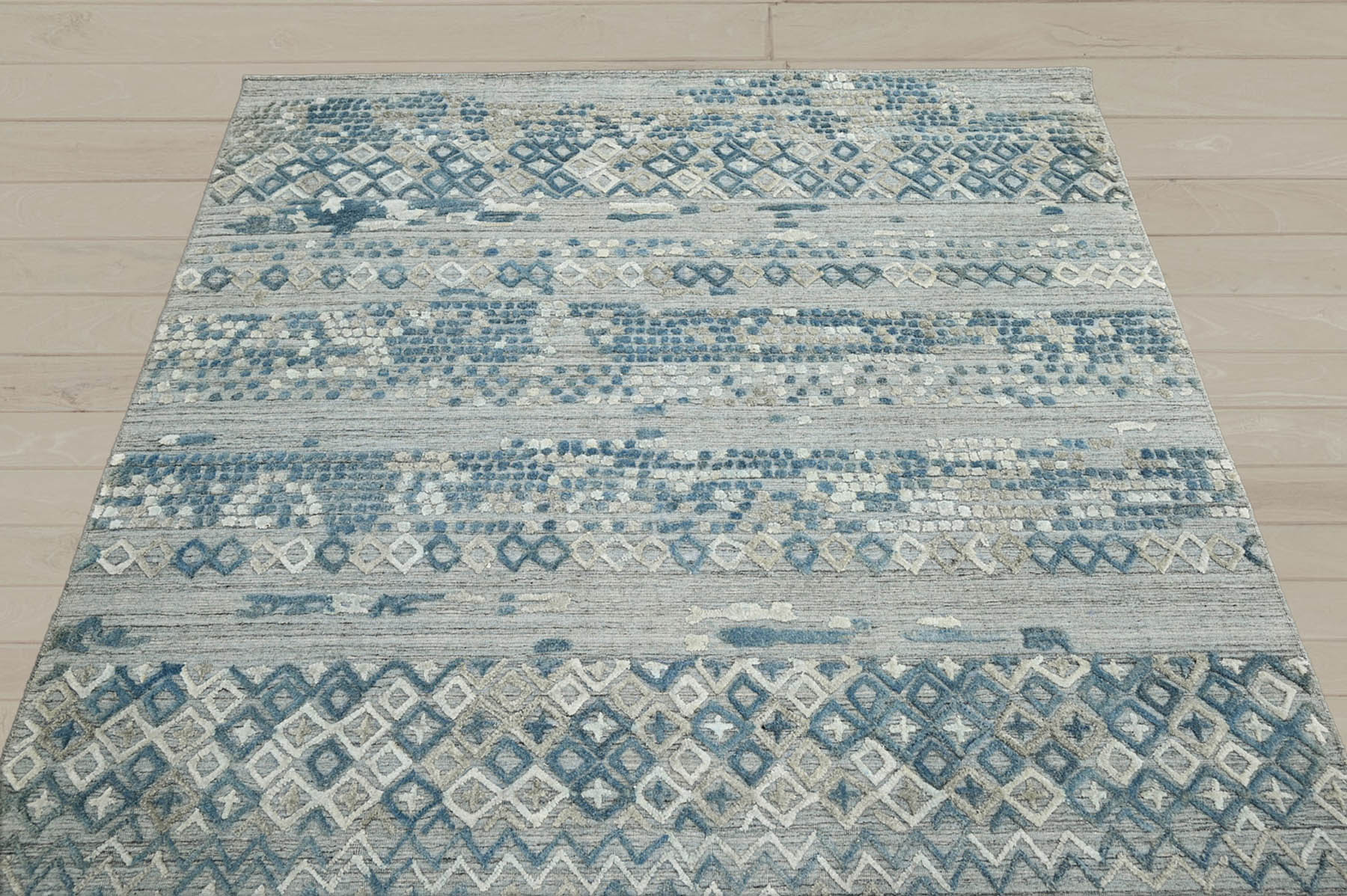 6x9 Gray, Blue, Color Hand Knotted  100% Wool Modern & Contemporary Oriental Rug