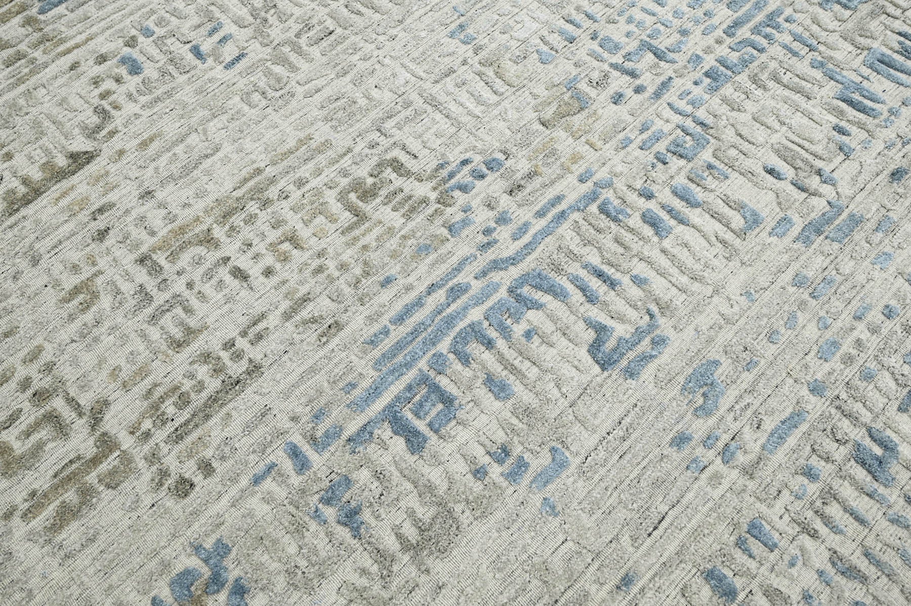 Multi Size Gray Beige Blue Color Hand Knotted Tibetan Wool Modern & Contemporary Oriental Rug