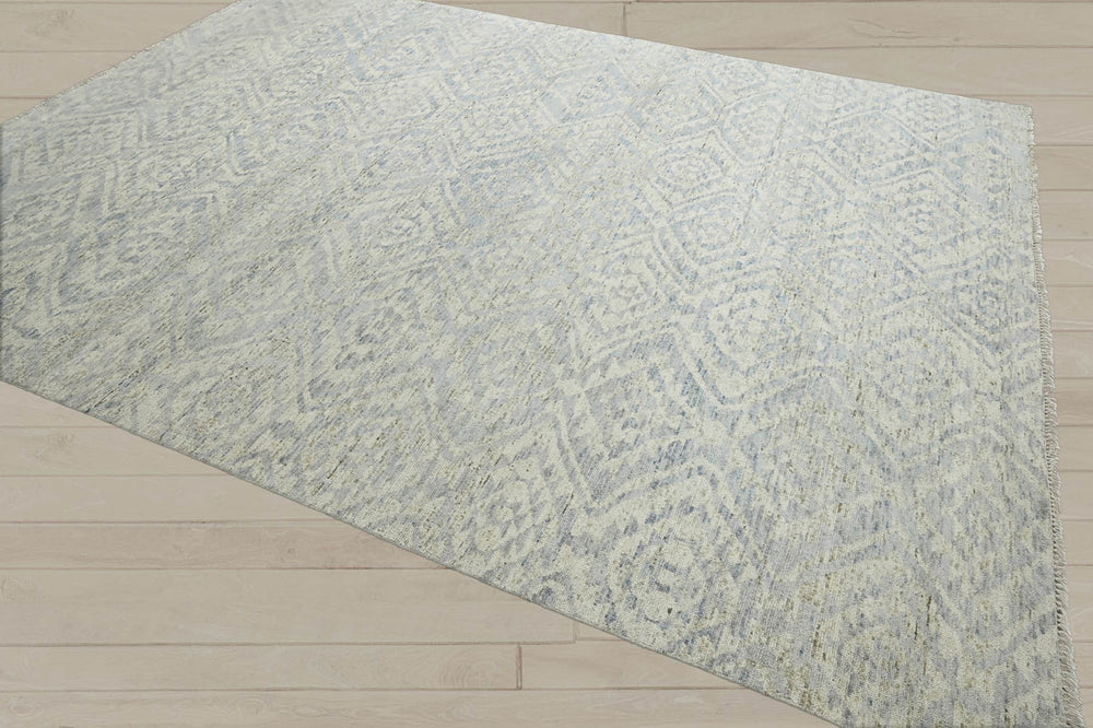 Multi Size Gray Beige Blue Color Hand Knotted  Wool Transitional Oriental Rug