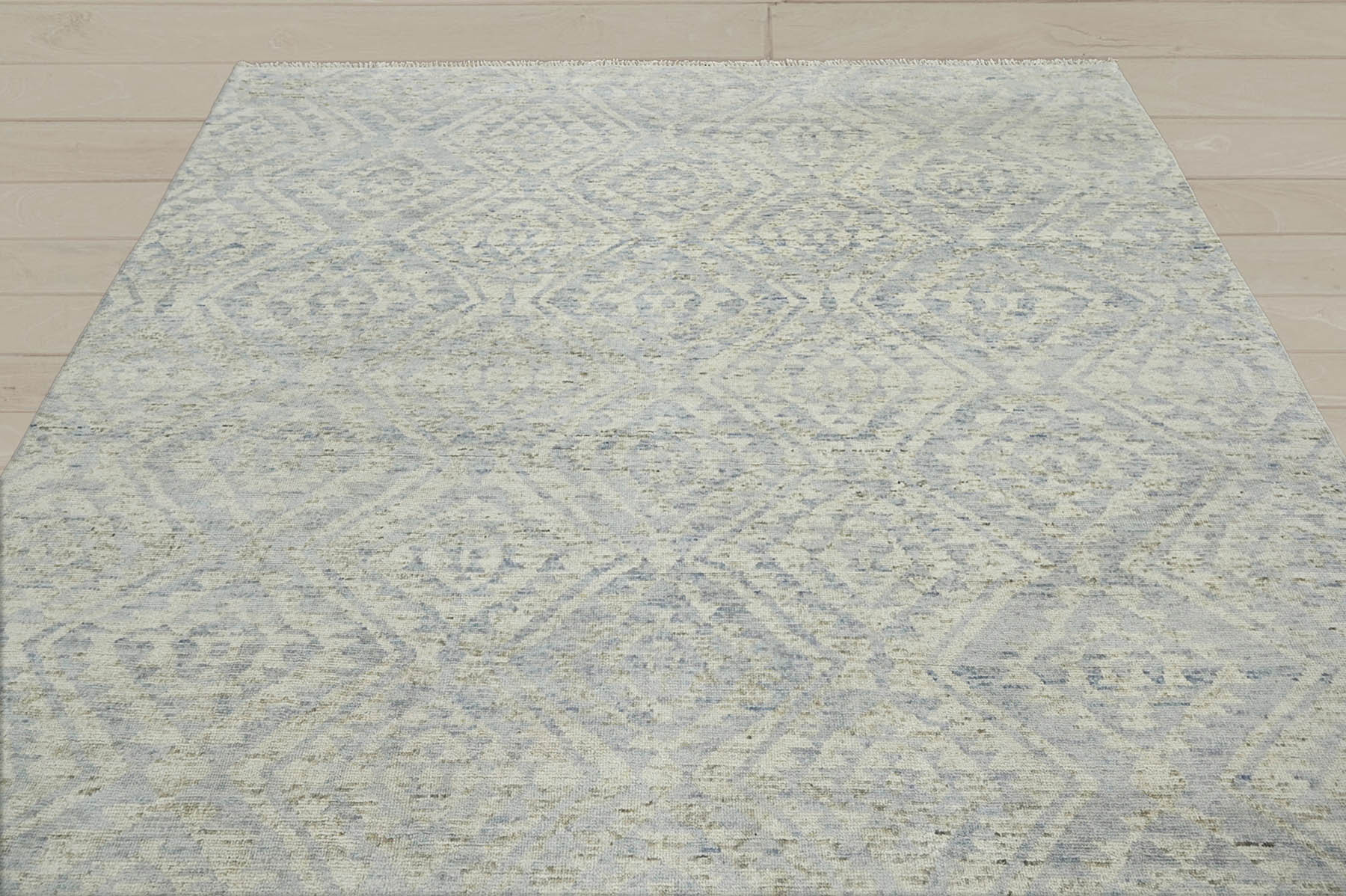 Multi Size Gray Beige Blue Color Hand Knotted  Wool Transitional Oriental Rug
