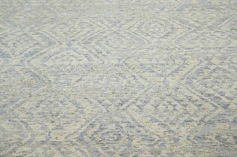 Multi Size Gray Beige Blue Color Hand Knotted  Wool Transitional Oriental Rug