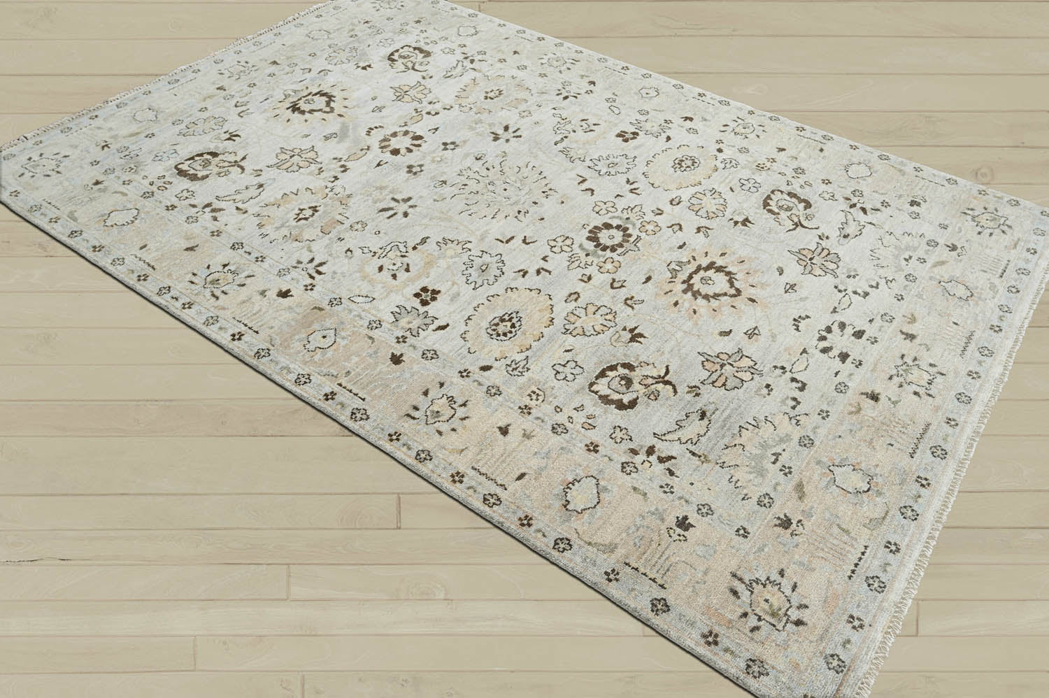 6x9 Gray Beige, Taupe, Brown Color Hand Knotted Oushak Wool Traditional Oriental Rug