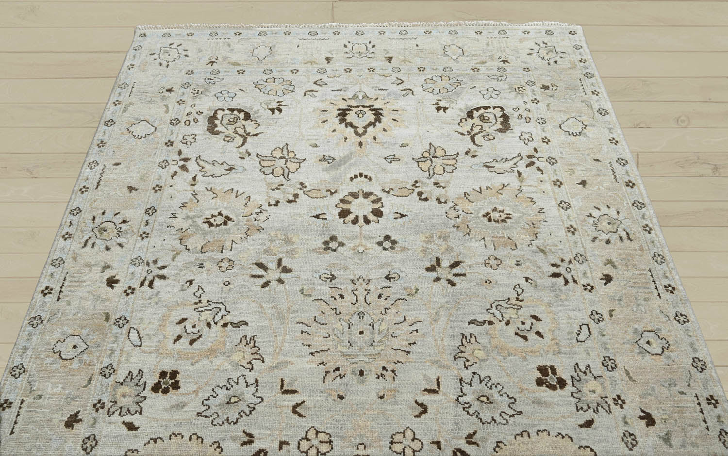 6x9 Gray Beige, Taupe, Brown Color Hand Knotted Oushak Wool Traditional Oriental Rug