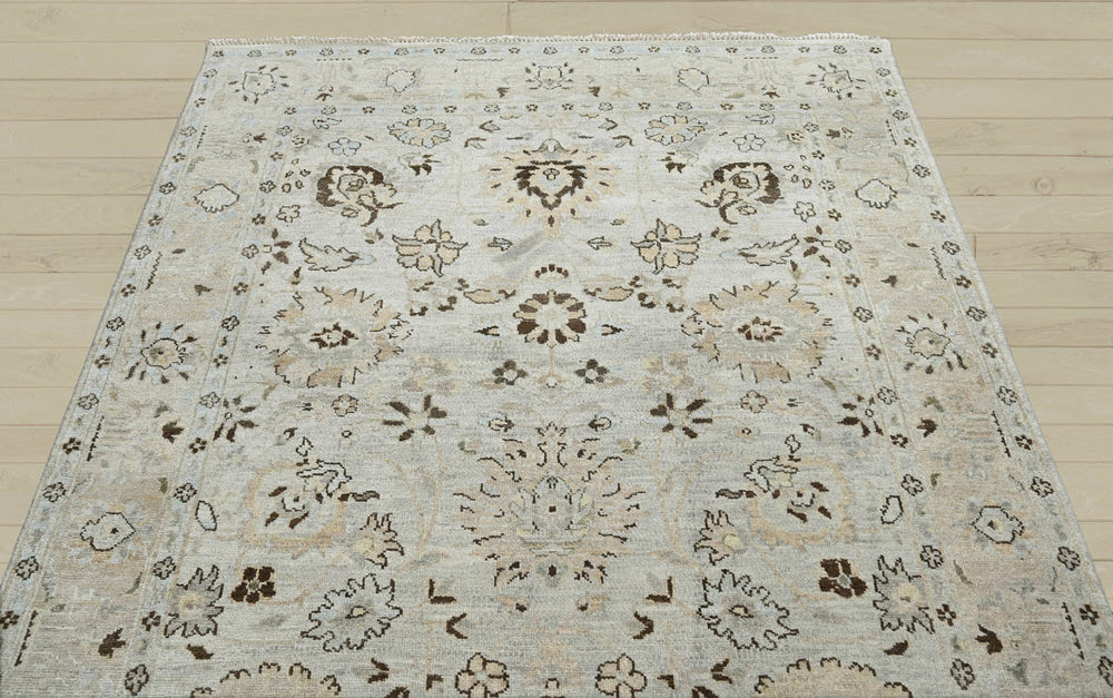 6x9 Gray Beige, Taupe, Brown Color Hand Knotted Oushak Wool Traditional Oriental Rug