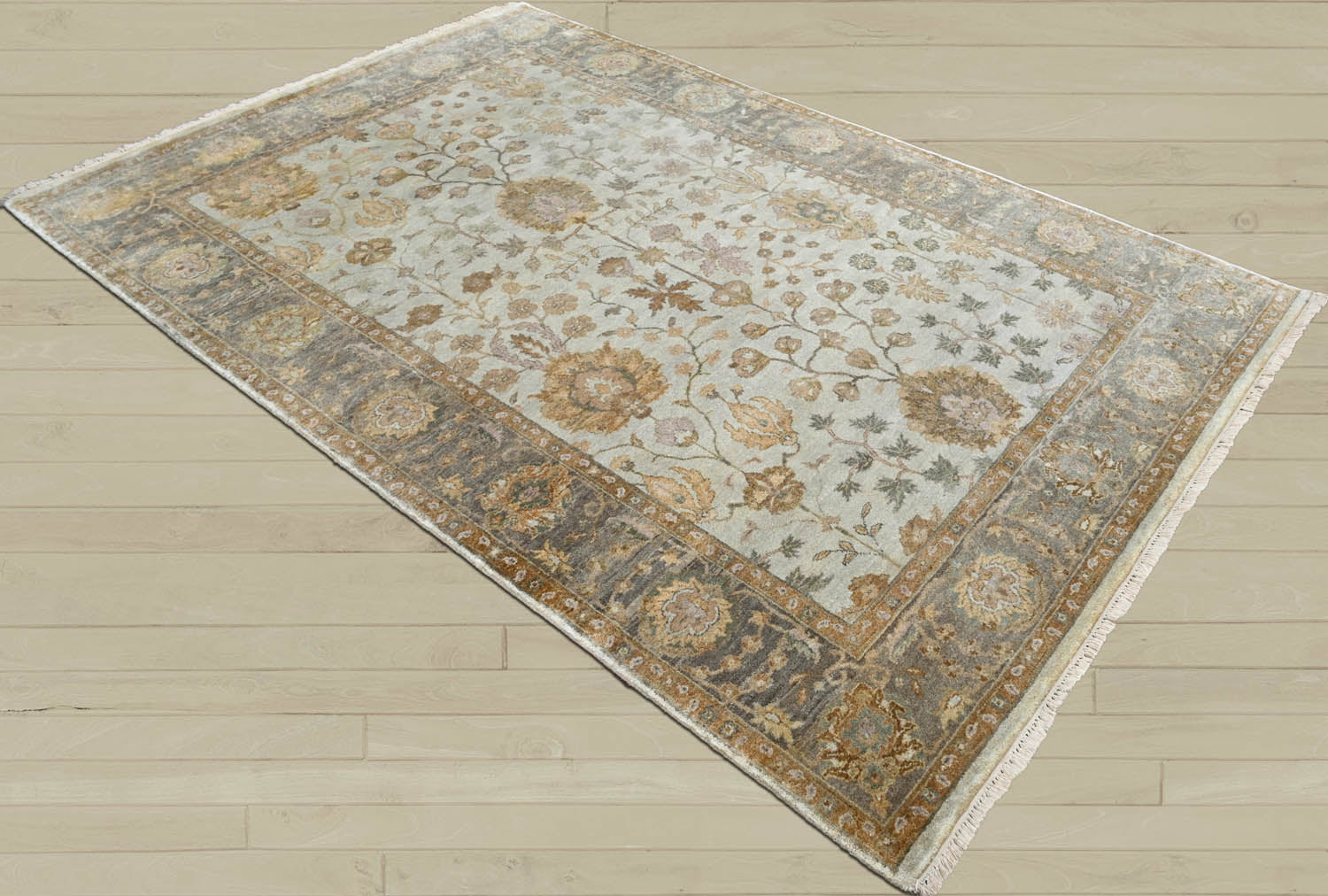 6x9 Gray, Gold, Brown Color Hand Knotted Oushak Wool Traditional Oriental Rug