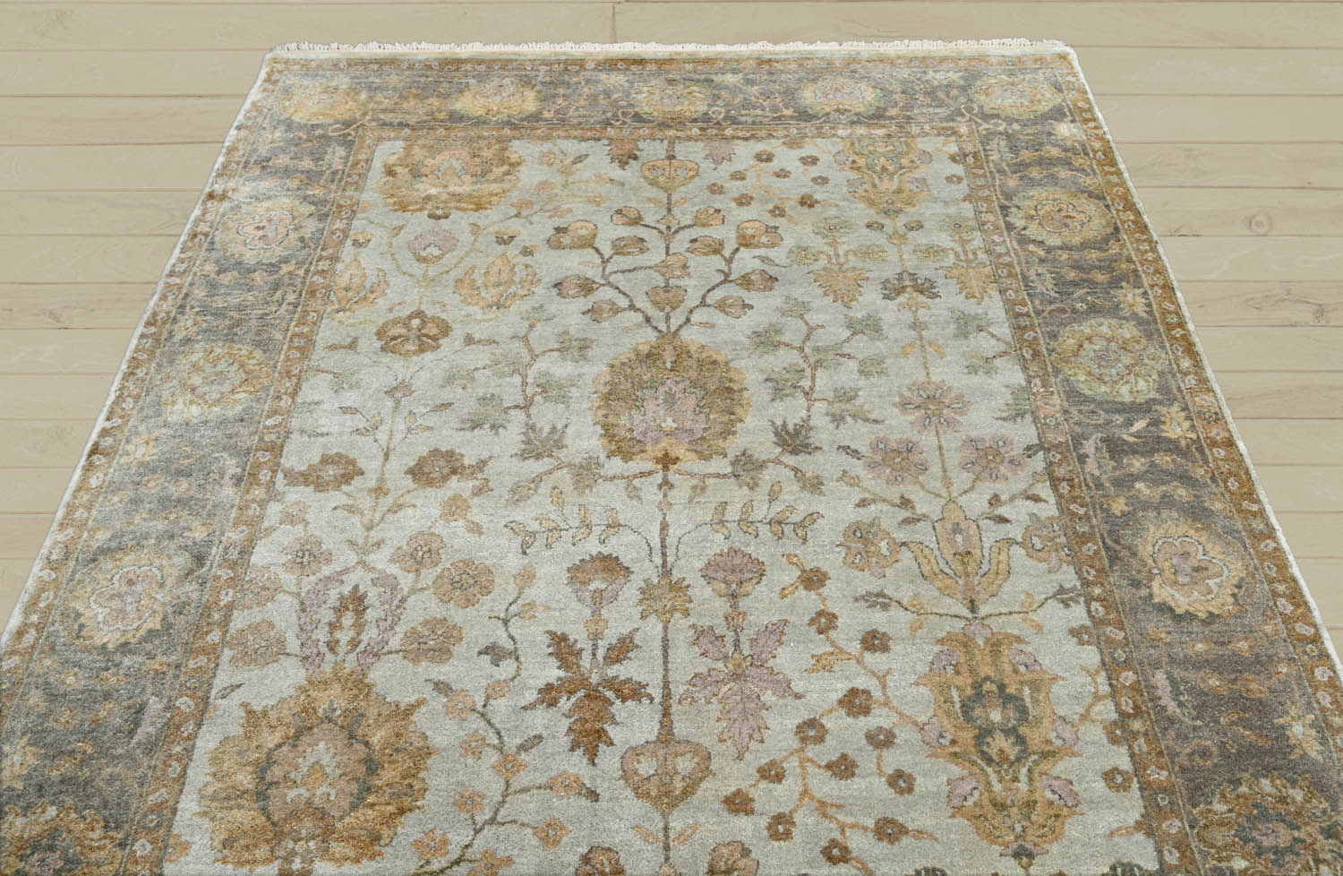 6x9 Gray, Gold, Brown Color Hand Knotted Oushak Wool Traditional Oriental Rug