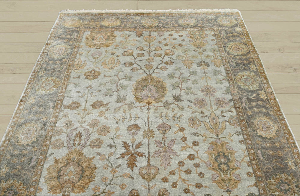 6x9 Gray, Gold, Brown Color Hand Knotted Oushak Wool Traditional Oriental Rug