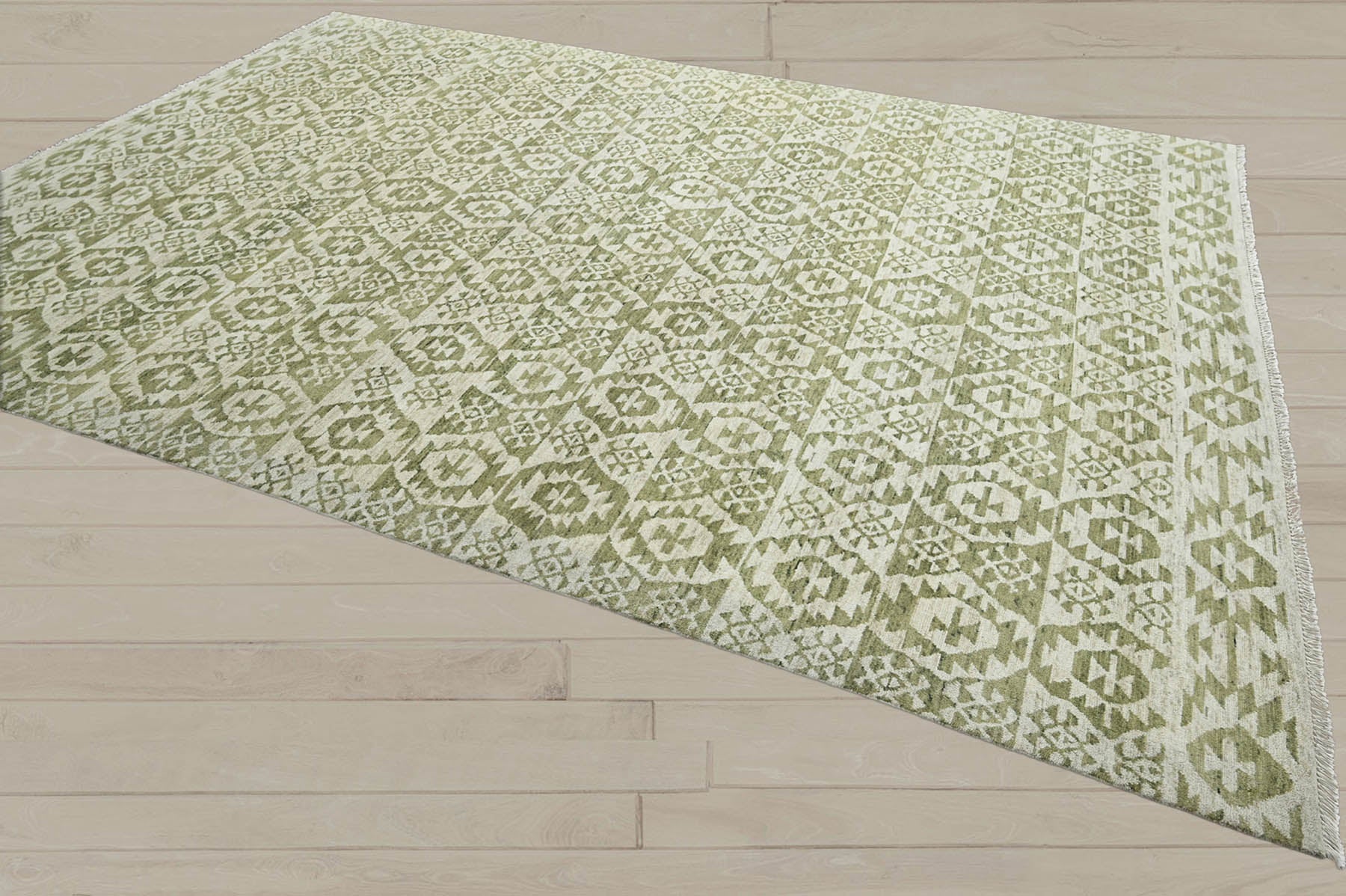 10x14 Beige, Green, Color Hand Knotted  100% Wool Southwestern Oriental Rug
